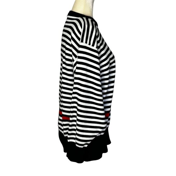 Vintage Stripe Sweater Large Dolman Sleeve Oversized Black White Red Crew 80s - Picture 2 of 9